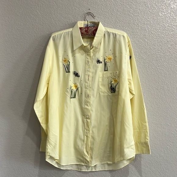 Mari Lyn Vintage Yellow White Striped long sleeve Button Down shirt Size XL - Picture 1 of 11